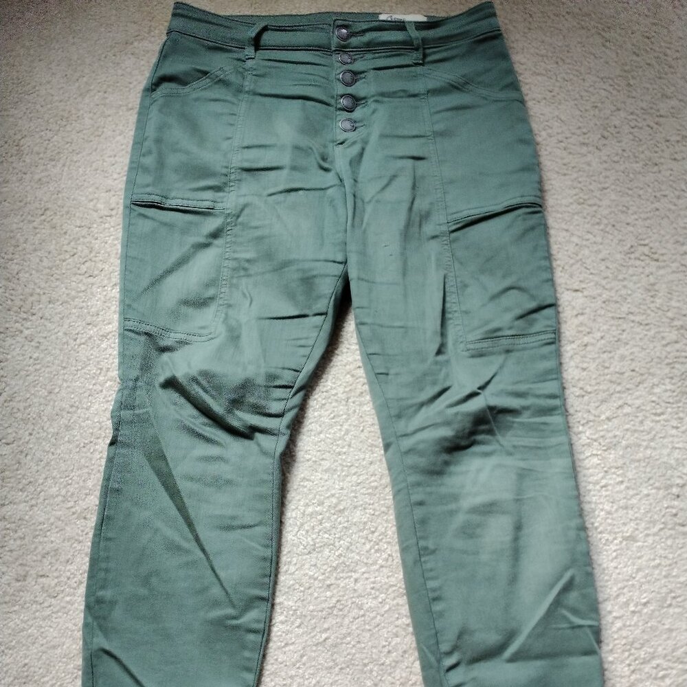 Cosmic Blue Love Womens button-fly olive jeans, size 29P